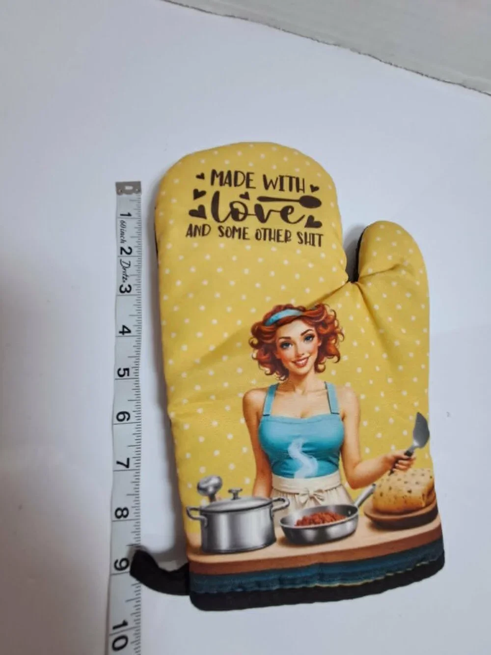 Retro Yellow Oven Mitts 2pc Vintage Pin Up Funny Kitchen